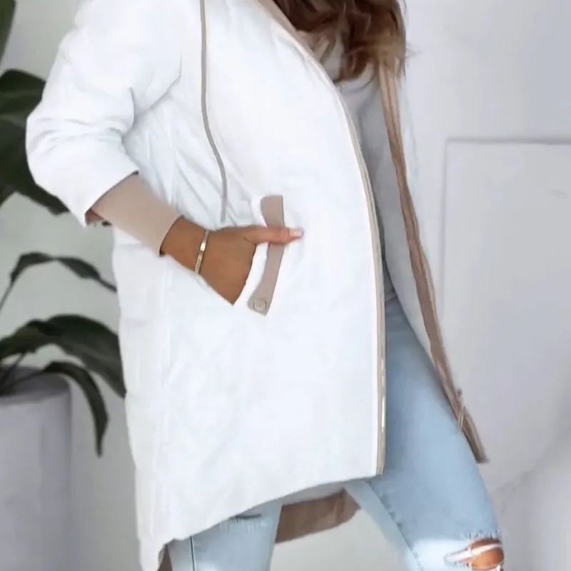 Damska Płaszcz Z Kapturem | Swobodny Zimowa