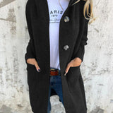 Damska Długi Kardigan z Guzikami | Z Kapturem