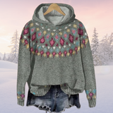 Damska Zimowa Sweter z Kapturem | Geometryczny Splot