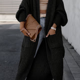 Damska Długi Kardigan | Otwarty Przód z Kieszeniami