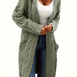 Damska Długi Kardigan z Kapturem | Otwarty Przód z Kieszeniami