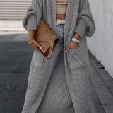 Damska Długi Kardigan | Otwarty Przód z Kieszeniami