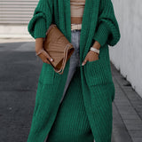 Damska Długi Kardigan | Otwarty Przód z Kieszeniami