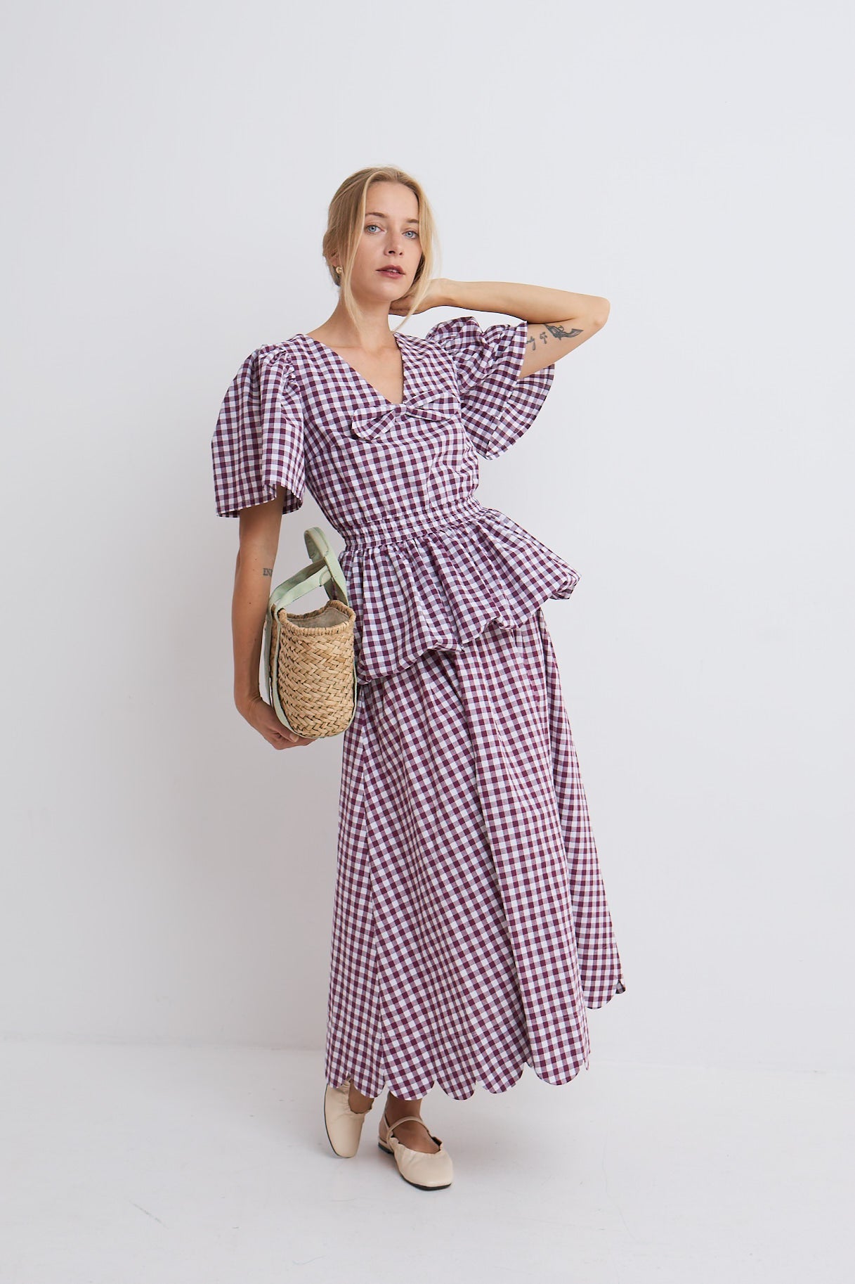 Bluzka Damska VICHY – Elegancka z Bufiastymi Rękawami i Dekoltem V 4