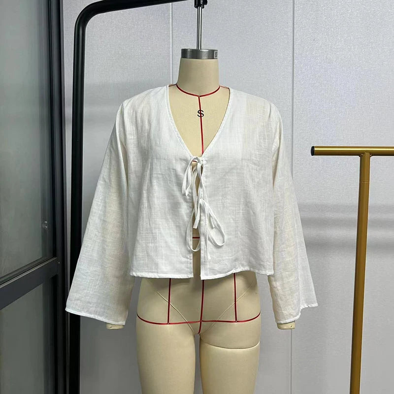 Bluzka Damska – Elegancka Koszula z Kokardą i Długim Rękawem 5