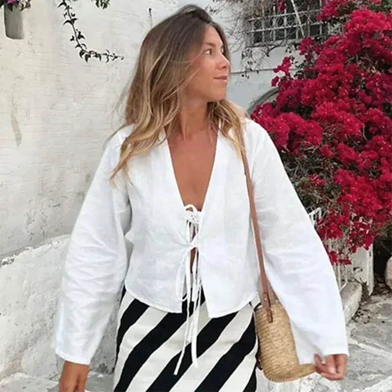 Bluzka Damska – Elegancka Koszula z Kokardą i Długim Rękawem 7