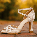 Buty Taneczne Damskie – Elegancka Satyna z Kryształami, Komfort na Parkiecie 3