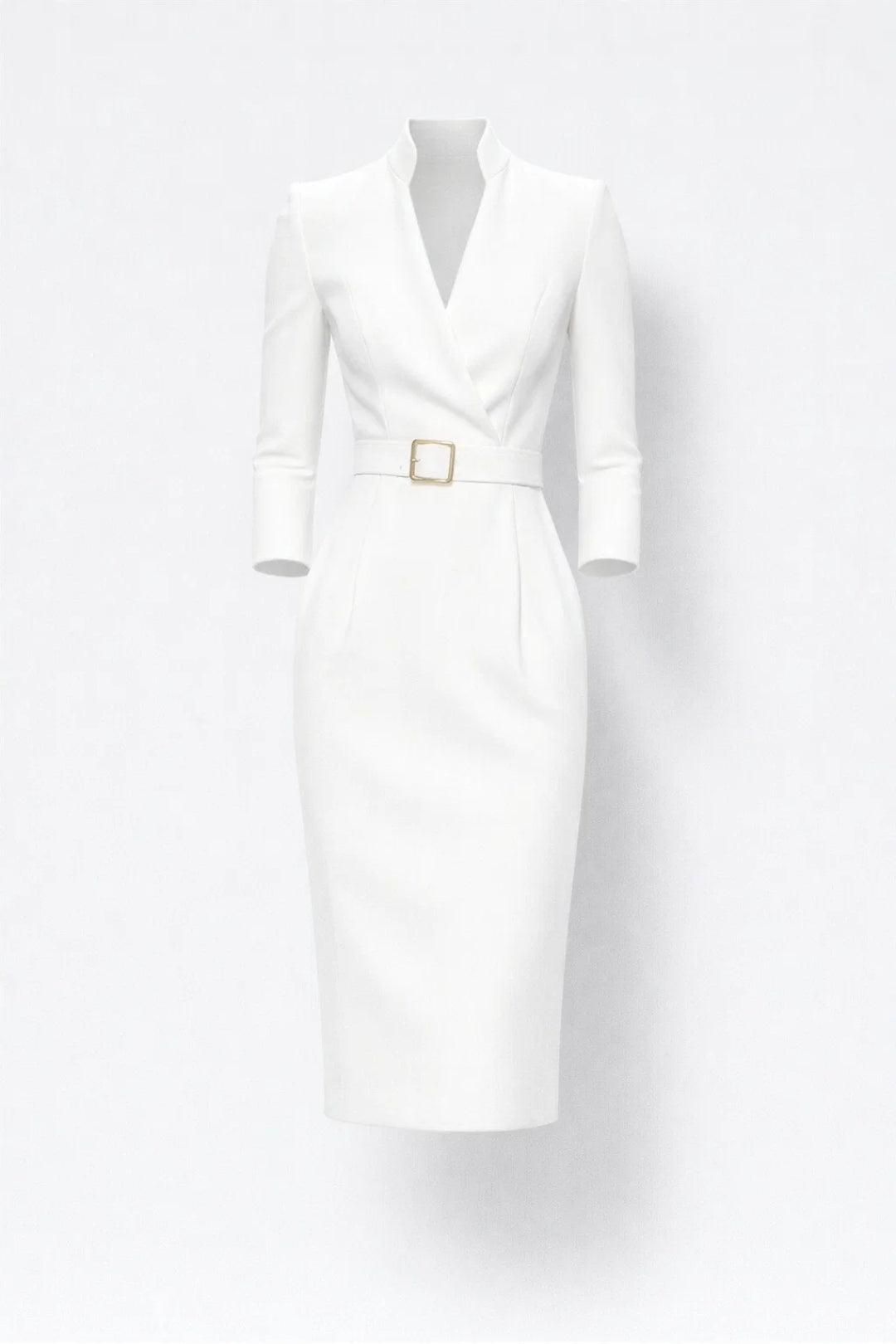 Elegancka Sukienka Midi – Dopasowany Krój z Dekoltem V na Wyjątkowe Okazje 1