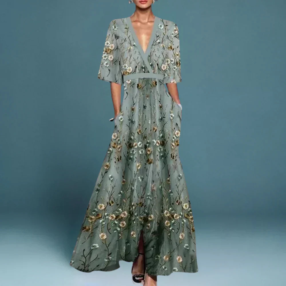 Elegancka sukienka maxi – kwiatowy wzór dla wyjątkowych okazji 0