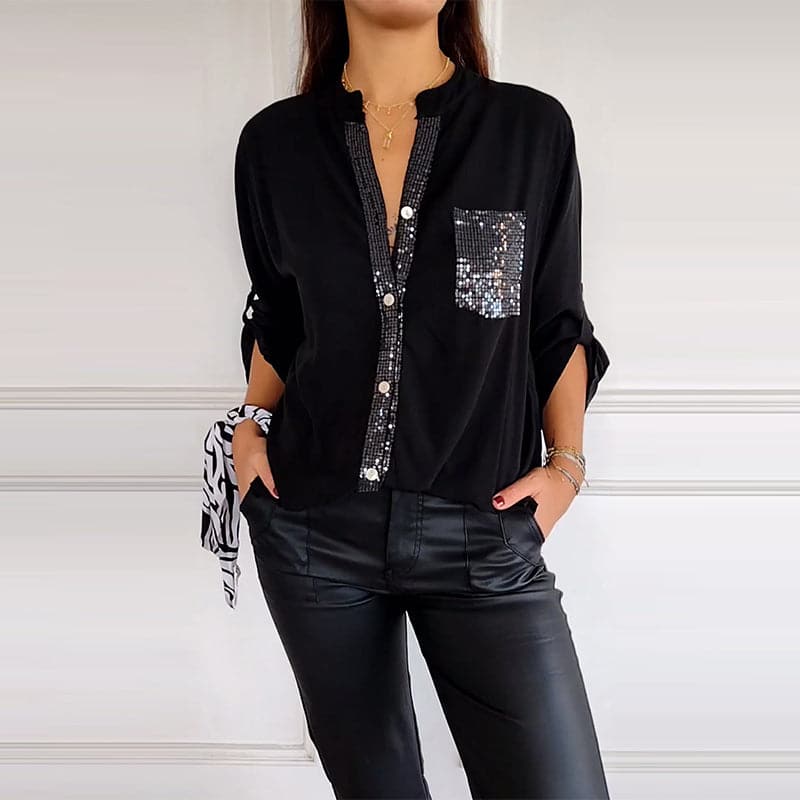 Elegancki Top Damski – Patchworkowy Styl Z Cekinam i Blaskiem 0