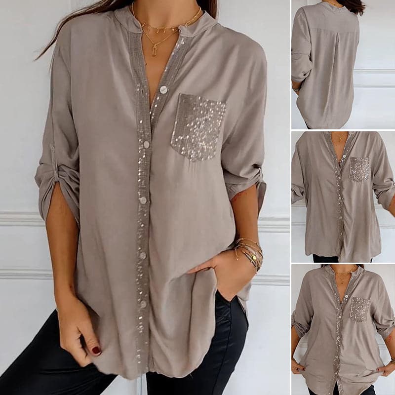 Elegancki Top Damski – Patchworkowy Styl Z Cekinam i Blaskiem 3