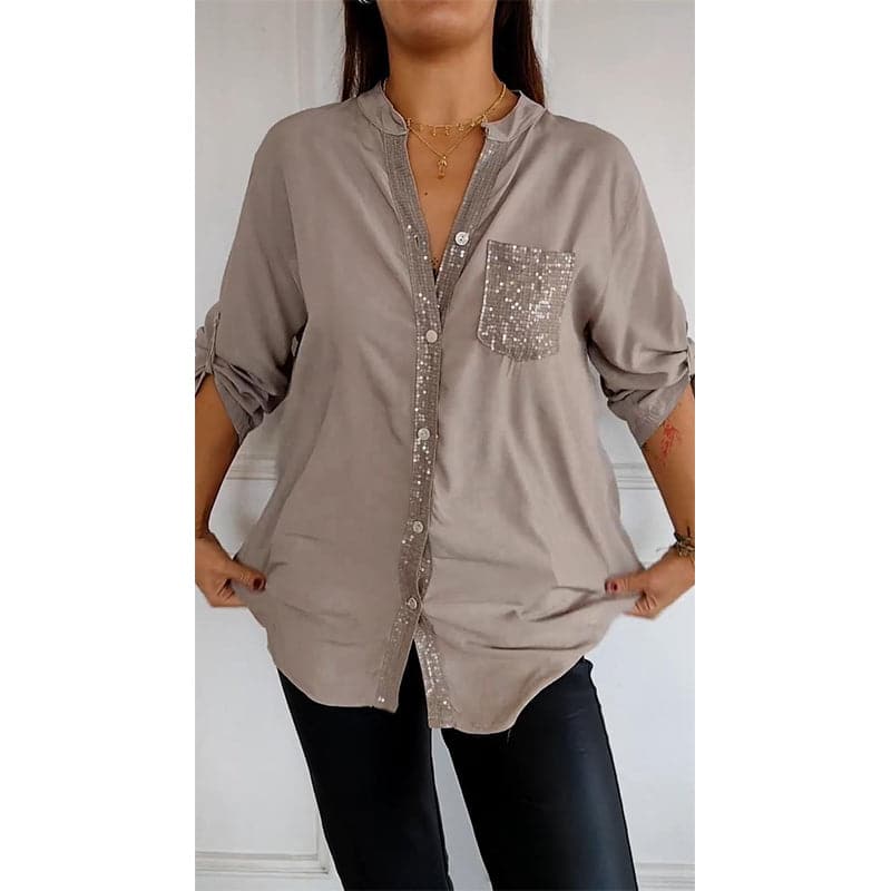 Elegancki Top Damski – Patchworkowy Styl Z Cekinam i Blaskiem 5