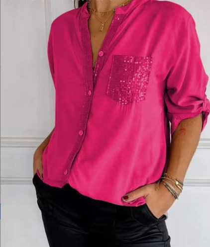 Elegancki Top Damski – Patchworkowy Styl Z Cekinam i Blaskiem 8
