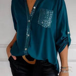 Elegancki Top Damski – Patchworkowy Styl Z Cekinam i Blaskiem 9