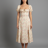 Sukienka Midi – Bufiaste Rękawy Letnia Elegancka Stylowa