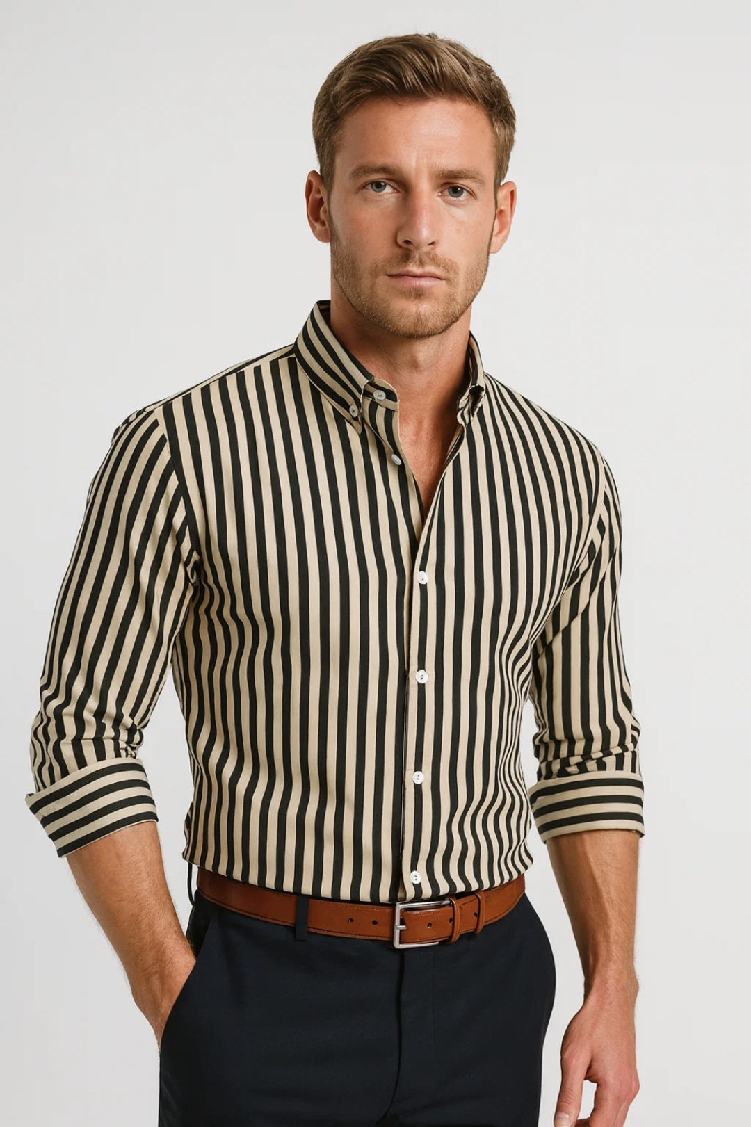 Koszula Męska Slim – Stylowy Design na Wiosnę z Paskami 3