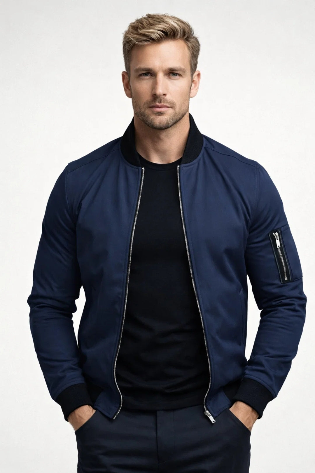 Kurtka Męska Bomber – Slim Fit z Kieszenią na Rękawie, Idealna na Co Dzień 0