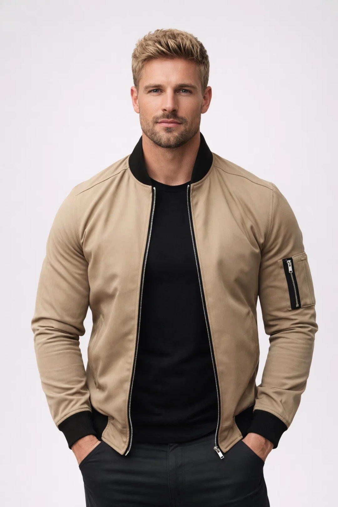 Kurtka Męska Bomber – Slim Fit z Kieszenią na Rękawie, Idealna na Co Dzień 2