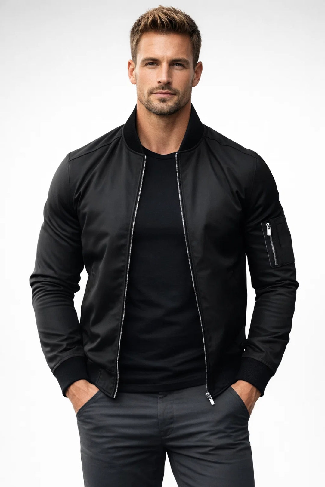 Kurtka Męska Bomber – Slim Fit z Kieszenią na Rękawie, Idealna na Co Dzień 3