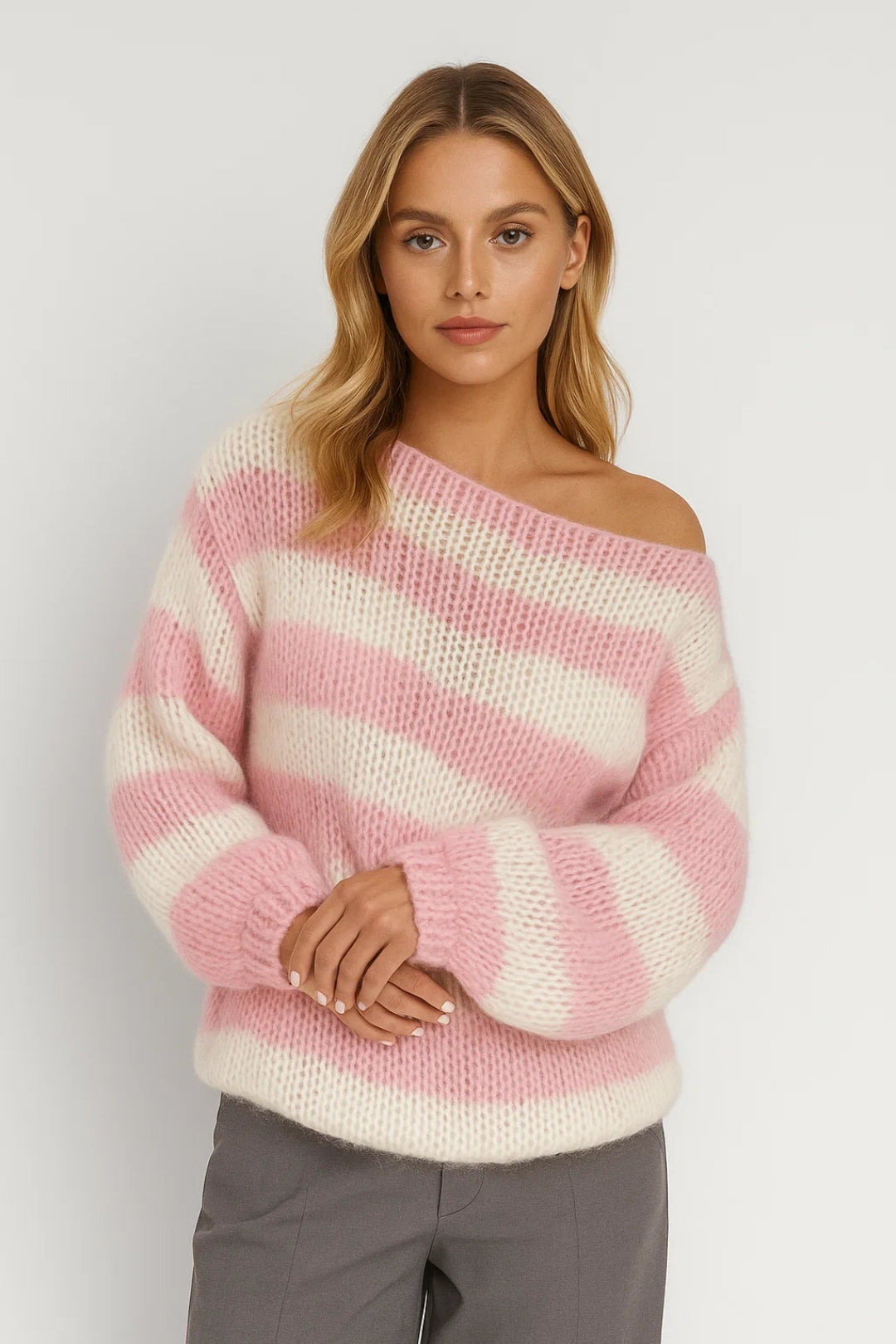 Lumi Damski Sweter Oversize – Nowoczesny Styl z Poziomymi Paskami 2