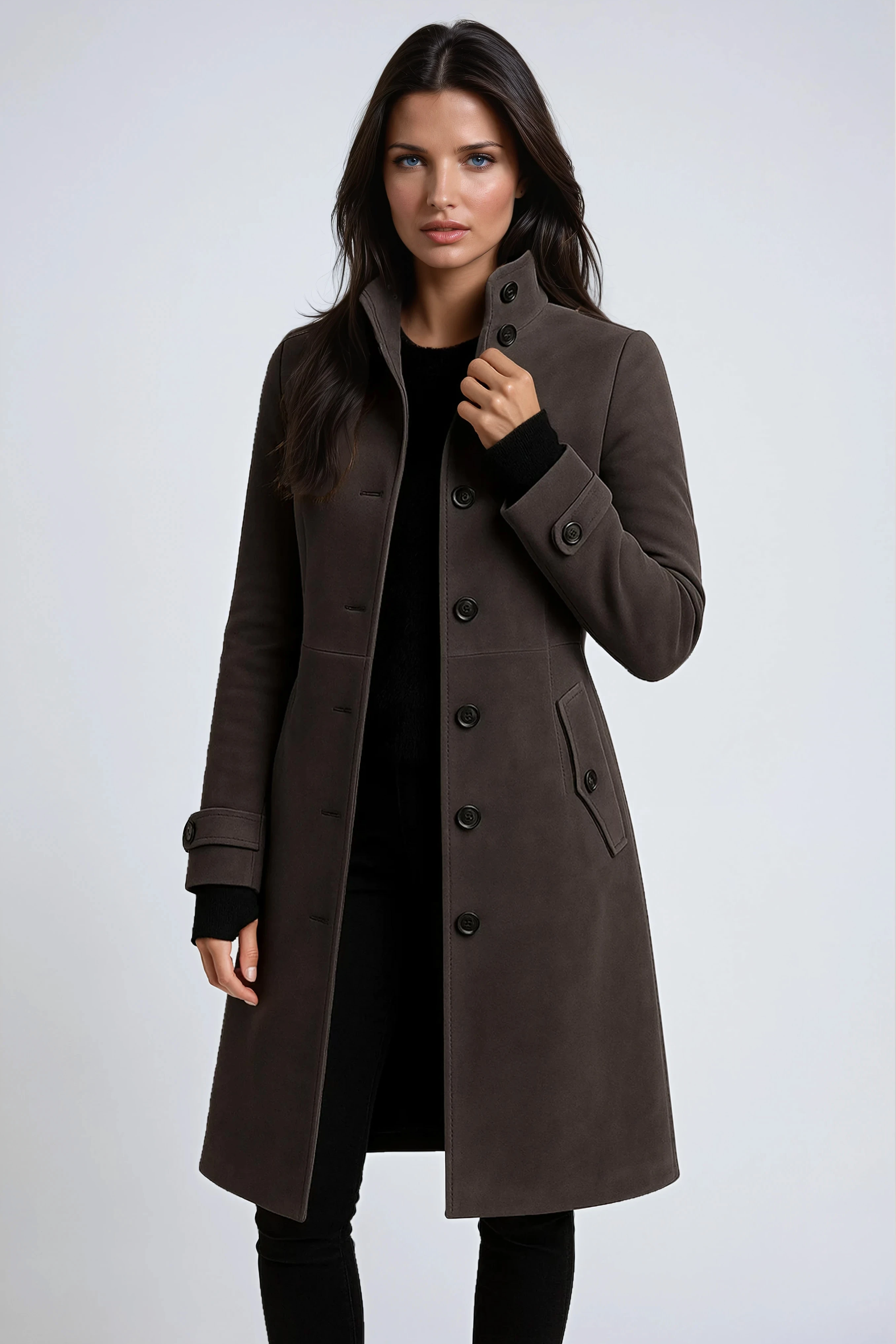 Płaszcz Zimowy Damski – Elegancki Trenchcoat z Wysokim Kołnierzem 3