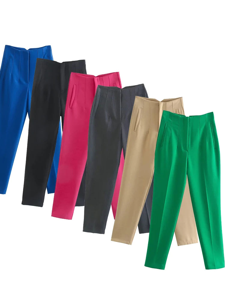 Spodnie Damskie – Wysoka Talia z Vintage Akcentem, Elegancki Styl 0