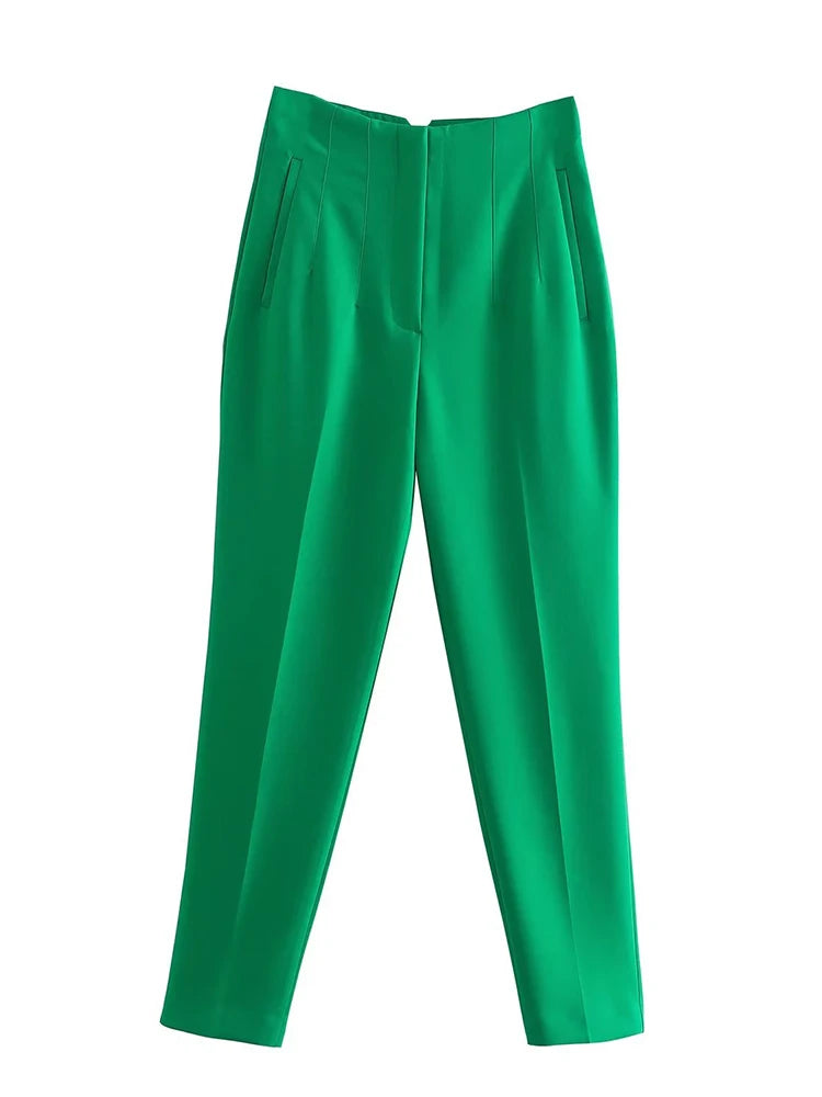 Spodnie Damskie – Wysoka Talia z Vintage Akcentem, Elegancki Styl 1