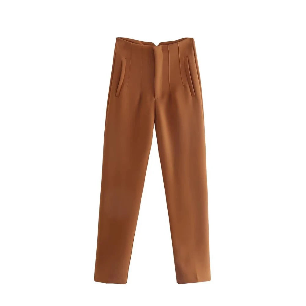 Spodnie Damskie – Wysoka Talia z Vintage Akcentem, Elegancki Styl 19