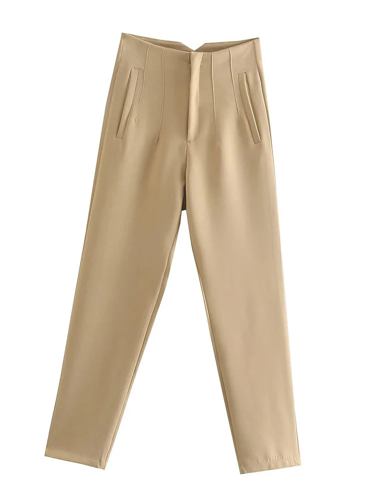 Spodnie Damskie – Wysoka Talia z Vintage Akcentem, Elegancki Styl 3