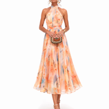 Stylowa Sukienka Halter – Artystyczny Akwarelowy Nadruk i Elegancja 0