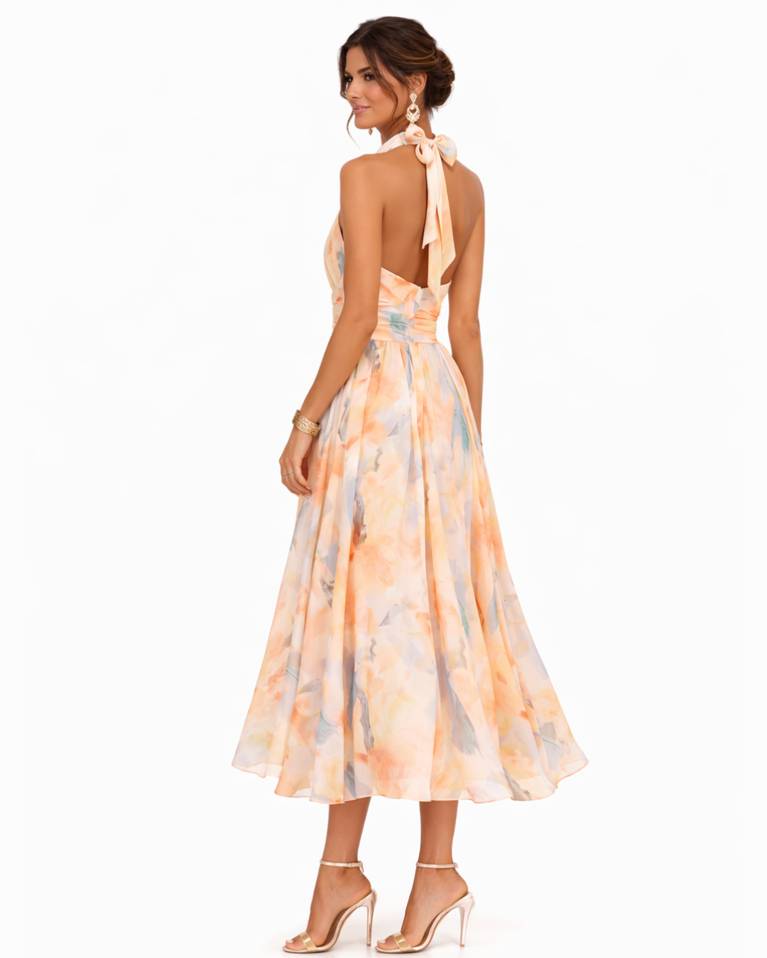 Stylowa Sukienka Halter – Artystyczny Akwarelowy Nadruk i Elegancja 3