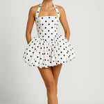 Stylowa Sukienka Mini – Wiązany Dekolt i Bufiaste Spódnice 0