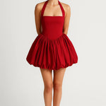 Stylowa Sukienka Mini – Wiązany Dekolt i Bufiaste Spódnice 4