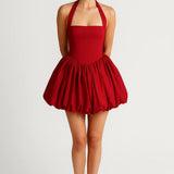 Stylowa Sukienka Mini – Wiązany Dekolt i Bufiaste Spódnice 4