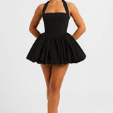 Stylowa Sukienka Mini – Wiązany Dekolt i Bufiaste Spódnice 5