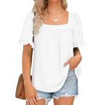 Stylowy Top Letni – Kwadratowy Dekolt i Bufki dla Elegancji 0