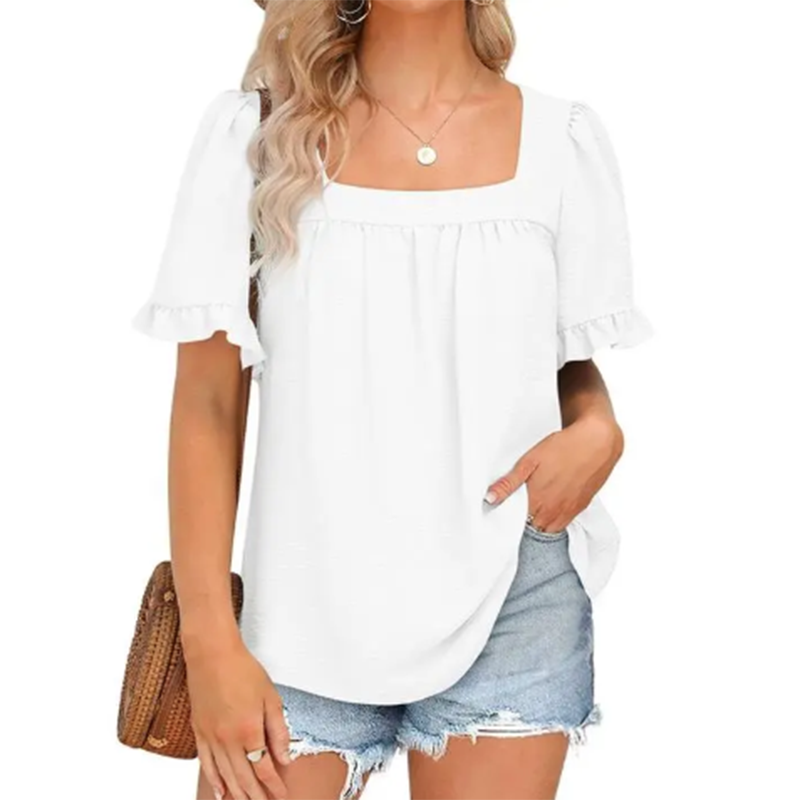 Stylowy Top Letni – Kwadratowy Dekolt i Bufki dla Elegancji 0