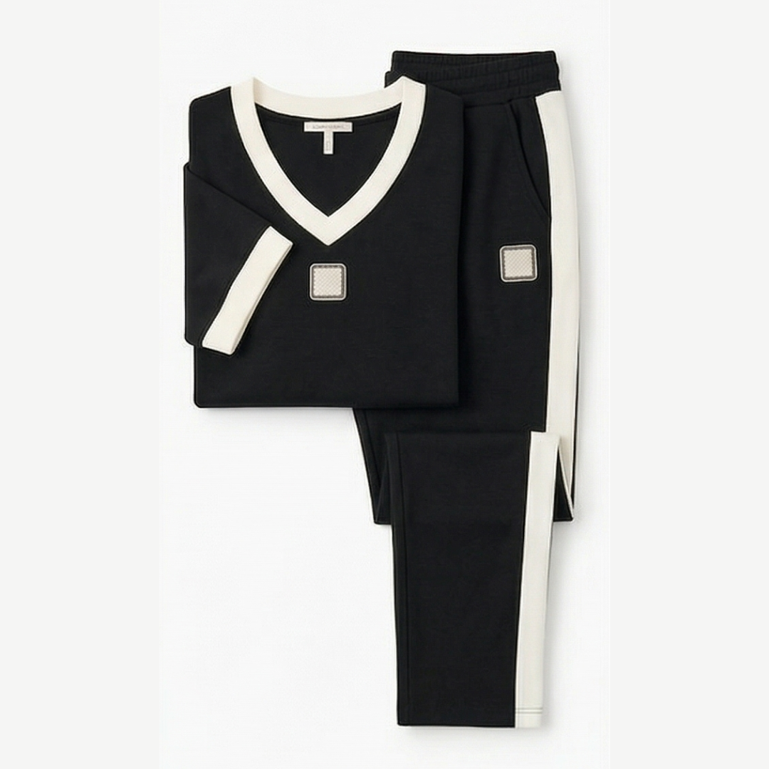 Stylowy Zestaw Casual – Kontrastowy Dekolt i Wygodne Spodnie 9