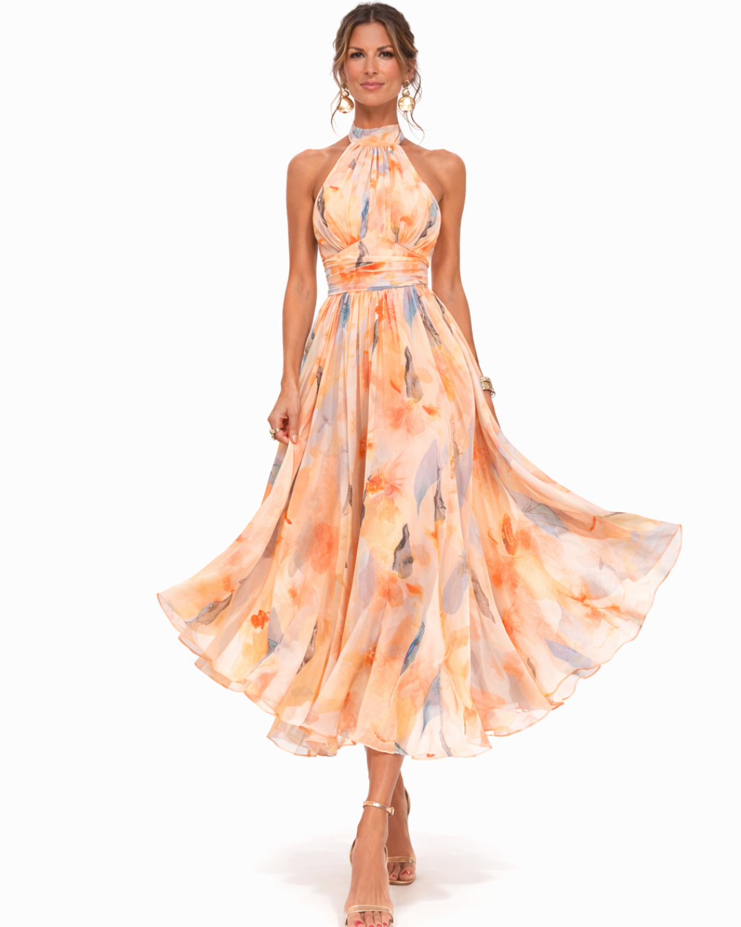 Sukienka Damska Halter – Elegancki Akwarelowy Design na Lato 2
