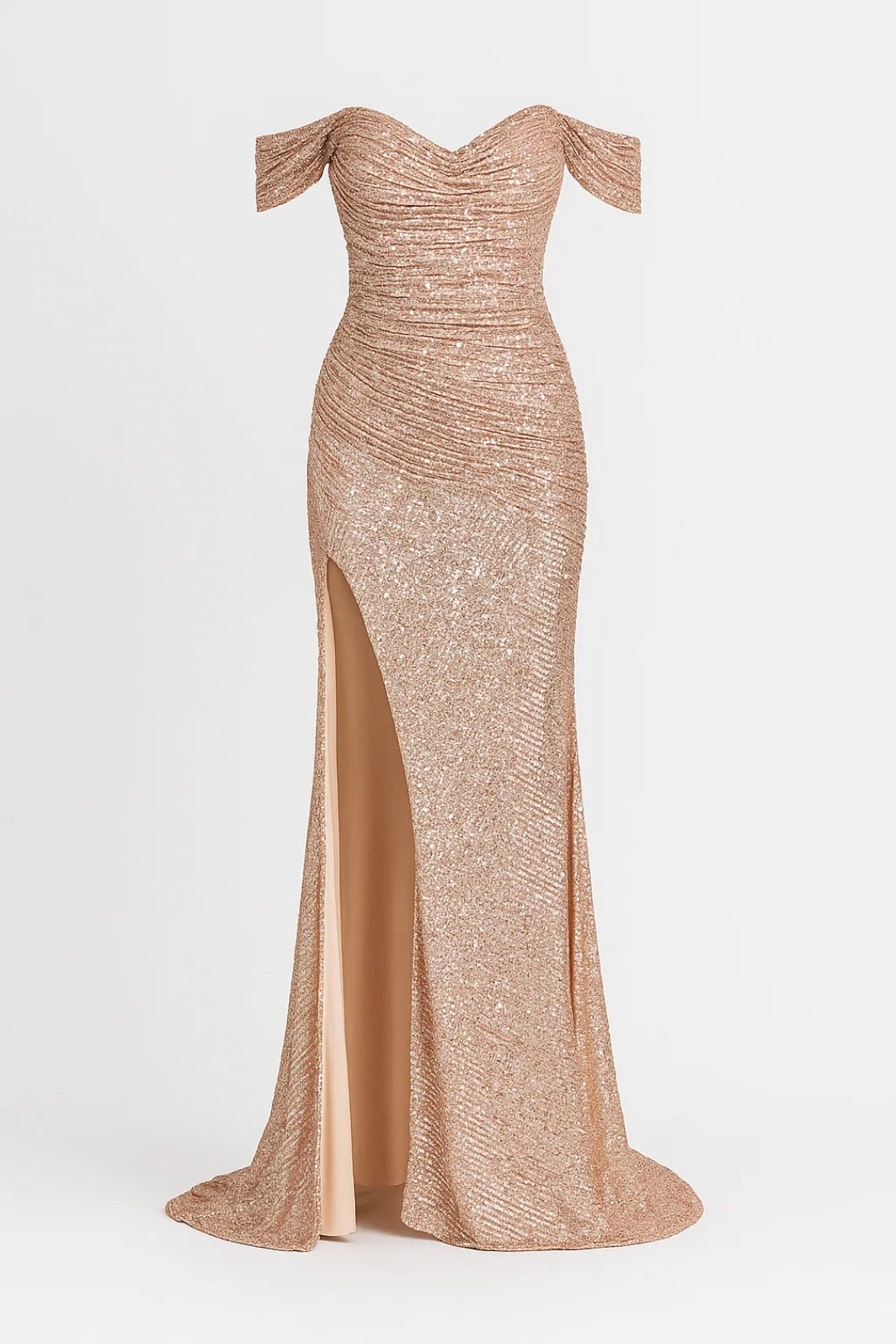 Sukienka Maxi – Odsłonięte Ramiona i Wysokie Rozcięcie na Wesele 0