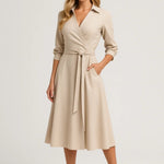 Sukienka Midi Elegancka – Kopertowy Krój z Paskiem na Wesele 2