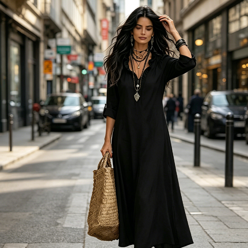 Sukienki Maxi Boho – Elegancki Dekolt w Serek na Letnie Dni 8