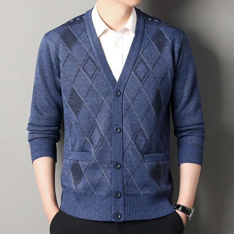 Sweter Męski Rozpinany – Elegancki Dekolt w Serek na Chłodne Dni 1