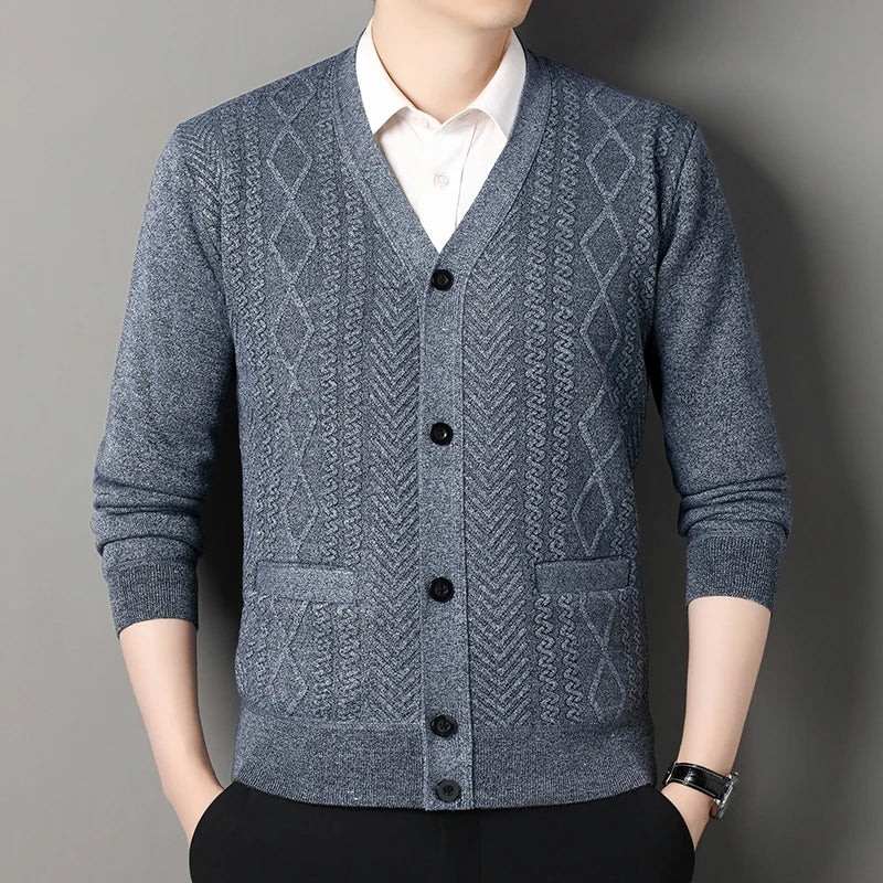 Sweter Męski Rozpinany – Elegancki Dekolt w Serek na Chłodne Dni 5