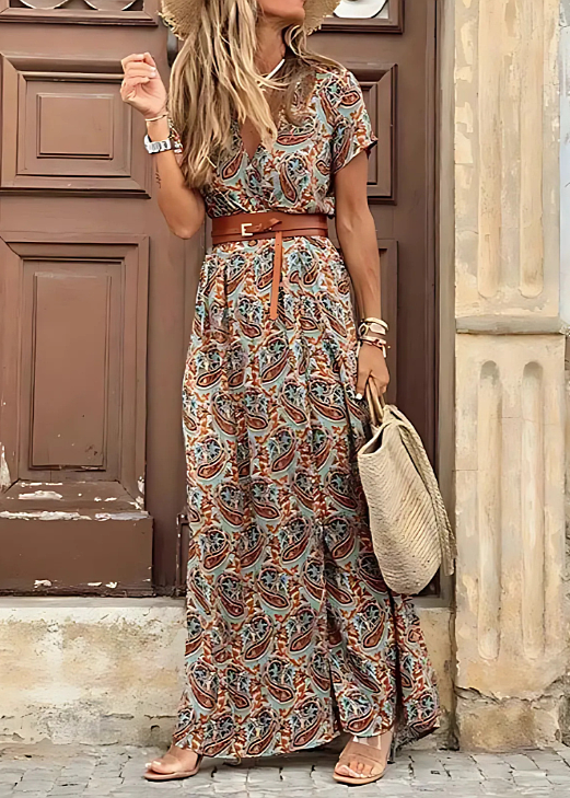 Zwiewna sukienka maxi – boho styl z paskiem dla komfortu i lekkości 4