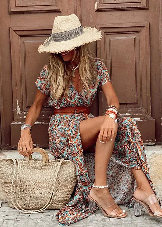 Zwiewna sukienka maxi – boho styl z paskiem dla komfortu i lekkości 6