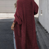 Damska Długi Kardigan | Otwarty Przód z Kieszeniami