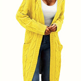 Damska Długi Kardigan z Kapturem | Otwarty Przód z Kieszeniami