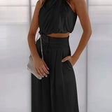 Zestaw damska z halterem i szerokimi spodniami | Dwa elementy