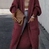 Damska Długi Kardigan | Otwarty Przód z Kieszeniami